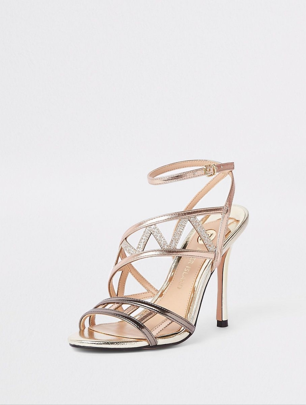 River Island Metallic Rose Gold Strappy High Heel Sandal